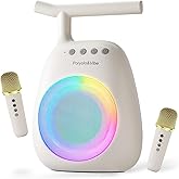 Karaoke Machine for Adults Kids, Mini Portable Bluetooth Speaker with 2 Wireless Microphone LED Lights, Supports USB/TF/AUX，Karaoke Toys for Family Party, Birthday Gift for Party