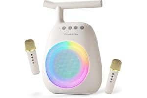 PORYOLO&VIBE Karaoke Machine for Adults Kids, Mini Portable Bluetooth Speaker with 2 Wireless Microphone LED Lights, Supports USB/TF/AUX，Karaoke Toys for Family Party, Birthday Gift for Party