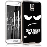 kwmobile Case Compatible with Samsung Galaxy S5 / S5 Neo - Case Clear TPU Cover with Design - Don't Touch My Phone White/Black