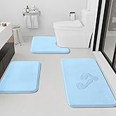 HUXMEYSON Bathroom Rugs Sets 3 Piece, Non-Slip & Quick Dry Bath Mat Set, Ultra Soft Velvet Bath Rugs for Bathroom, Toilet and Shower Floor, Light Blue
