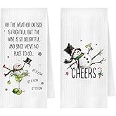 ChenCraty Christmas Snowman Margarita Wine Kitchen Towels, Gifts for Cocktail Wine Lovers Dish Tea Towel for Kitchen, Funny Xmas Snowman Decorative Hand Towels for Bar Cart, 16x24 Inches Set of 2