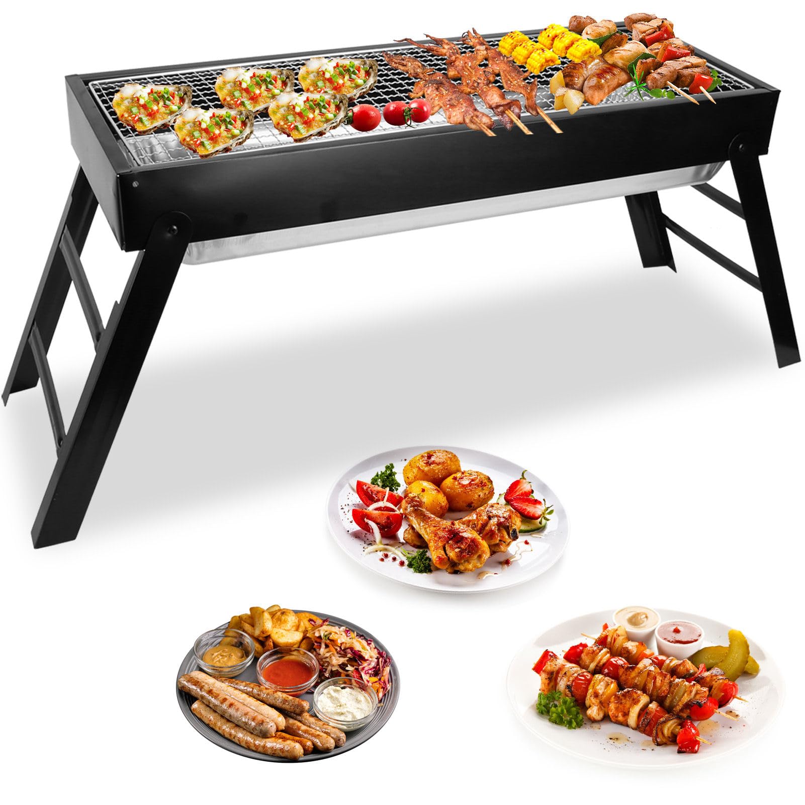 Photo 1 of TeqHome Barbecue Charcoal Grill, Stainless Steel Folding Portable BBQ Grill, Foldable Tabletop Grill Smoker for Outdoor Cooking Picnics Camping Hiking Tailgating Backpacking Party Backyard Travel