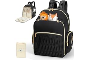 miss fong Diaper Bag Backpack - Baby Diaper Bag with Diaper Changing Pad Quilted Travel Diaper Backpack with 16 Pockets Waterproof Mommy Bag Large Baby Shower Gifts for Mom & Dad-Black