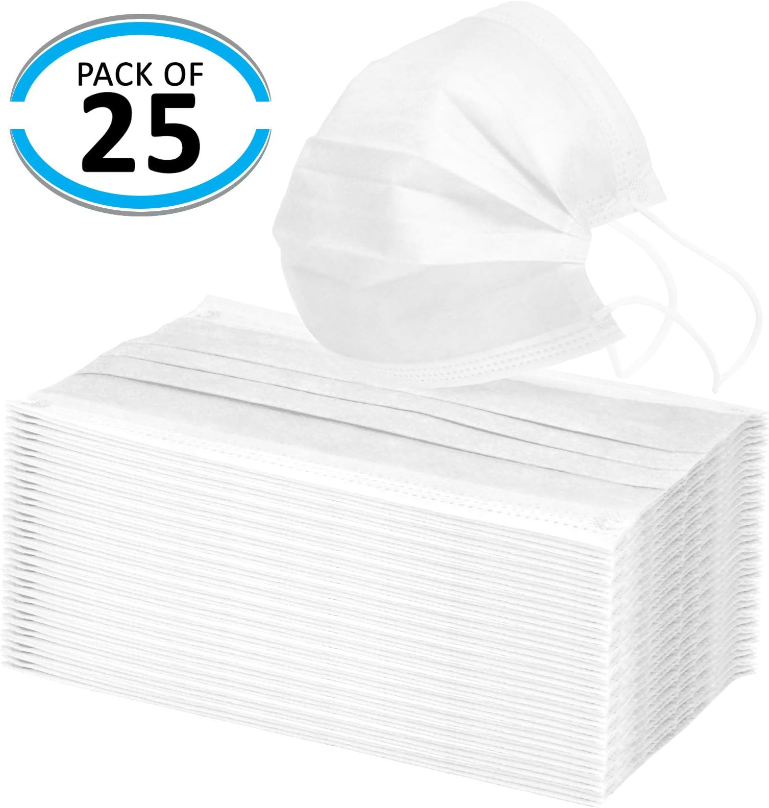Disposable Face Masks with Elastic Ear Loop 3 Ply Breathable and Comfortable for Blocking Dust Air Pollution Protection Pack of 25