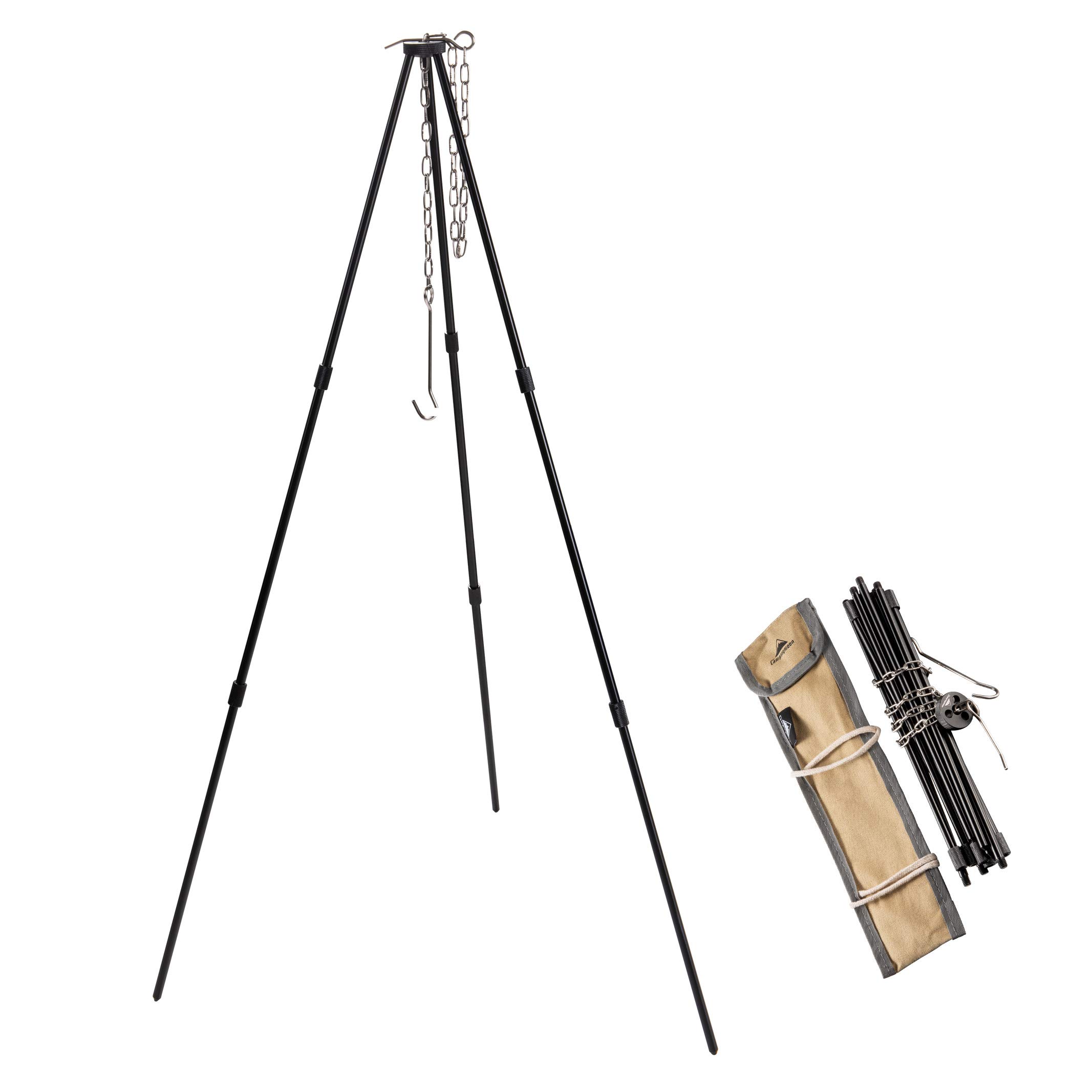 CAMPINGMOON Camping Tripod with Carrying Bag Portable Lightweight Aluminum 31.5-inch Height Stainless Steel Chain