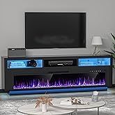 AHB 58" Fireplace TV Stand for TVs Up to 65" with 52" Electric Fireplace, TV Console for The Living Room, LED Light Entertainment Center, Storage Cabinet, Media Console Table, Black