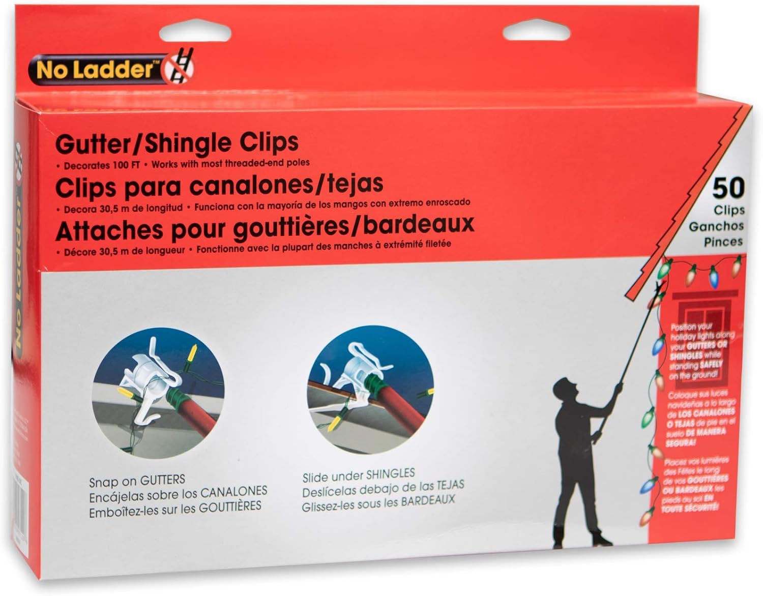 No Ladder Dyno Seasonal Solutions 50 Count Gutter and Shingle Clips, Clear