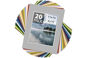 MBC MAT BOARD CENTER Mat Board Center, Pack of 20 11x14 MIXED COLORS White Core Picture Mats for 8x10 Photos pictures and prints.