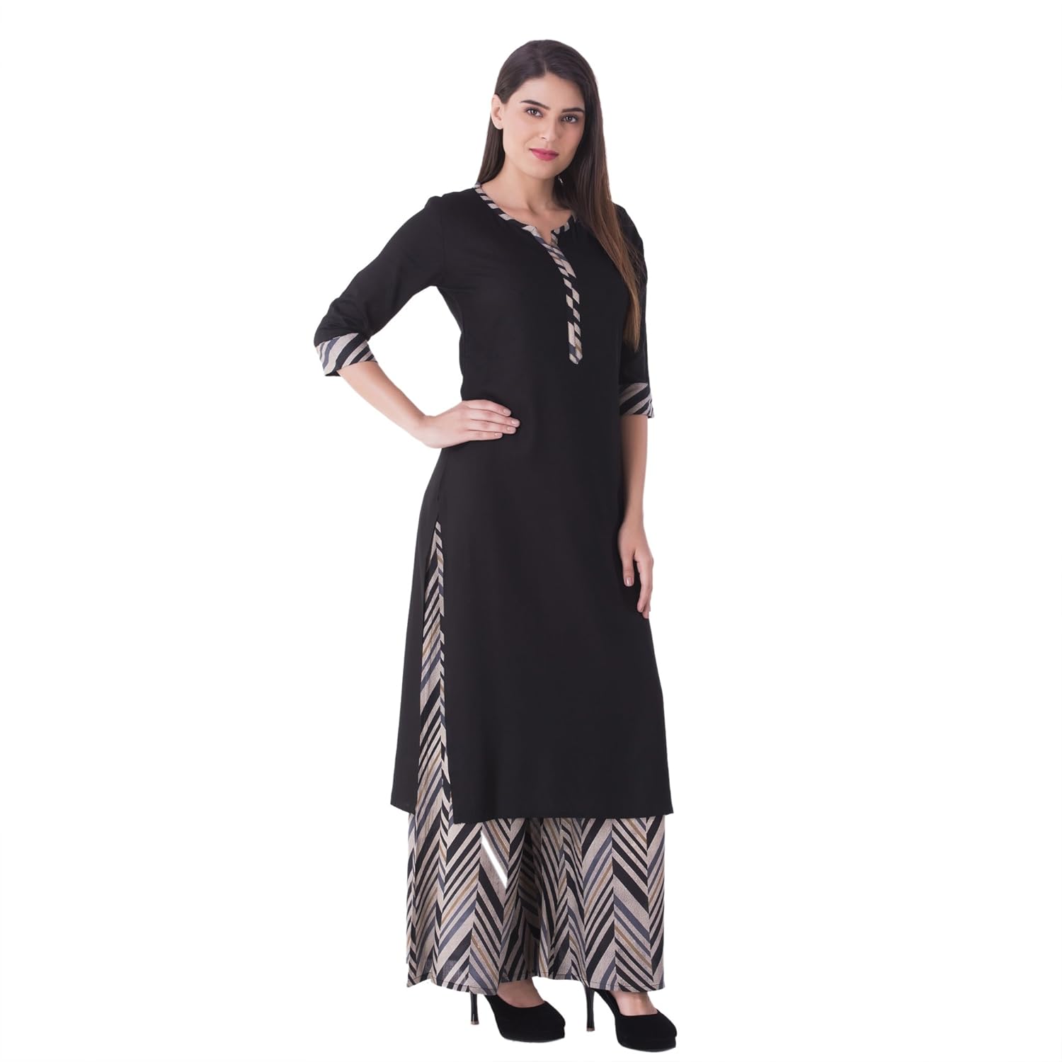 khushal women's cotton kurti with palazzo (black)
