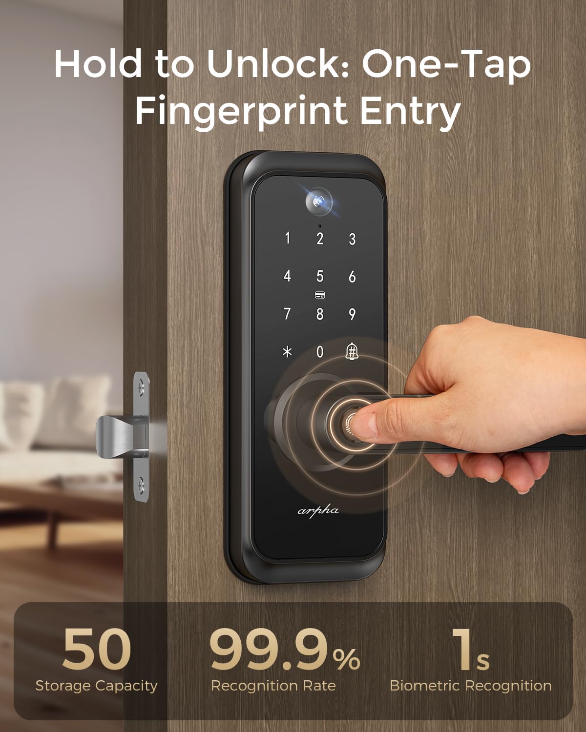 WiFi Video Smart Lock with Camera & Handle - 6-in-1 Keyless Entry (Fingerprint/App/Keypad/FOB/Key), Electric Deadbolt Door Knob for Front, Built-in WiFi, 2-Way Audio, Auto-Lock, Waterproof - Black