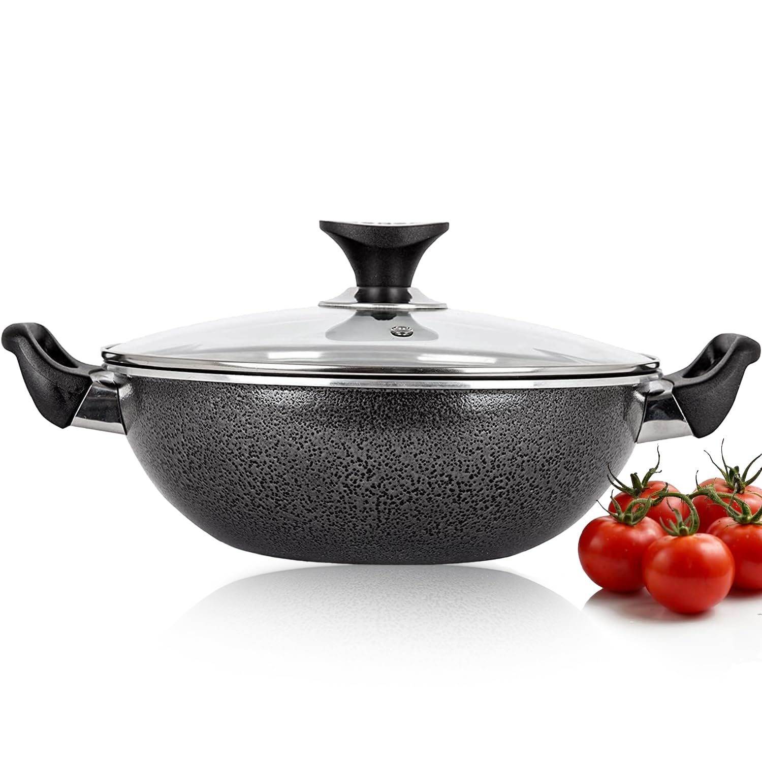 AM Home and Kitchen - 30cm Induction Wok Non Stick with Glass Lid | Versatile Frying Pan, Cookware, Saucepan, Paella Pan, Stock Pot, Stir-Fry & Deep Griddle Pan, with Steam Vent