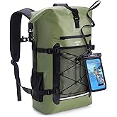 ECOHUB Waterproof Backpack for Women Men, 30L Roll-Top Closure Heavy Duty Dry Bag for Travel with IPX8 Waterproof Phone Case