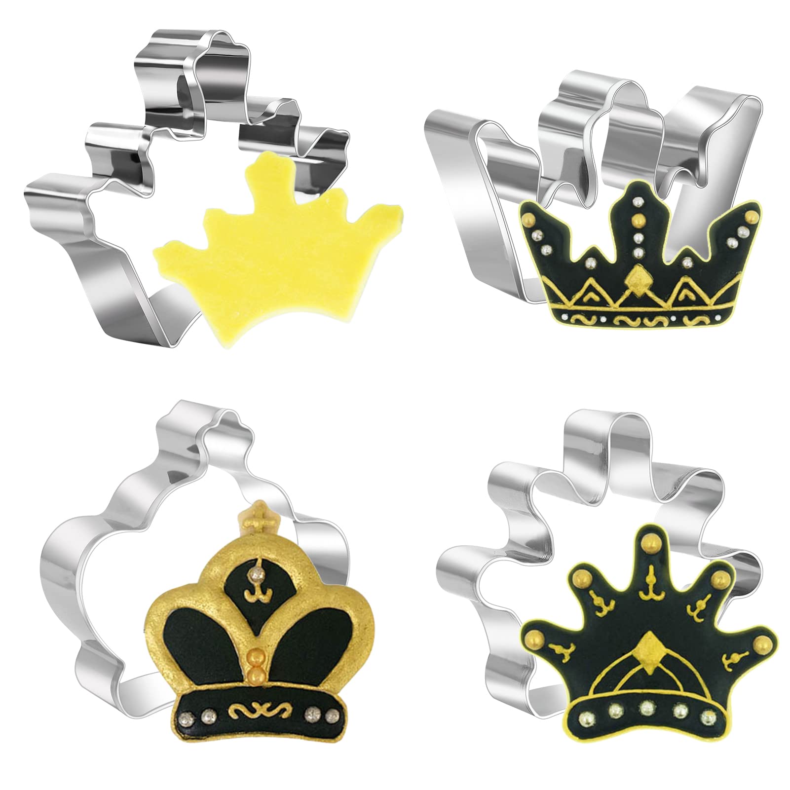 4PCS Crown Cookie Cutter, Stainless Steel Crown Biscuit Cutters King Queen Prince Princess Crown Cookie Mould Charles III Coronation Metal Bakeware for Sandwich Fondant Sugarcraft Pastry Cake Decor