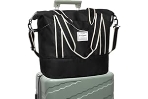 DMLuna Travel Duffel Bag, Tote Sports Gym Bag, Shoulder Overnight Weekender Bag for Women & Men, Hospital bag, Expandable Duffel Bag with Trolley Sleeve/Wet Pocket