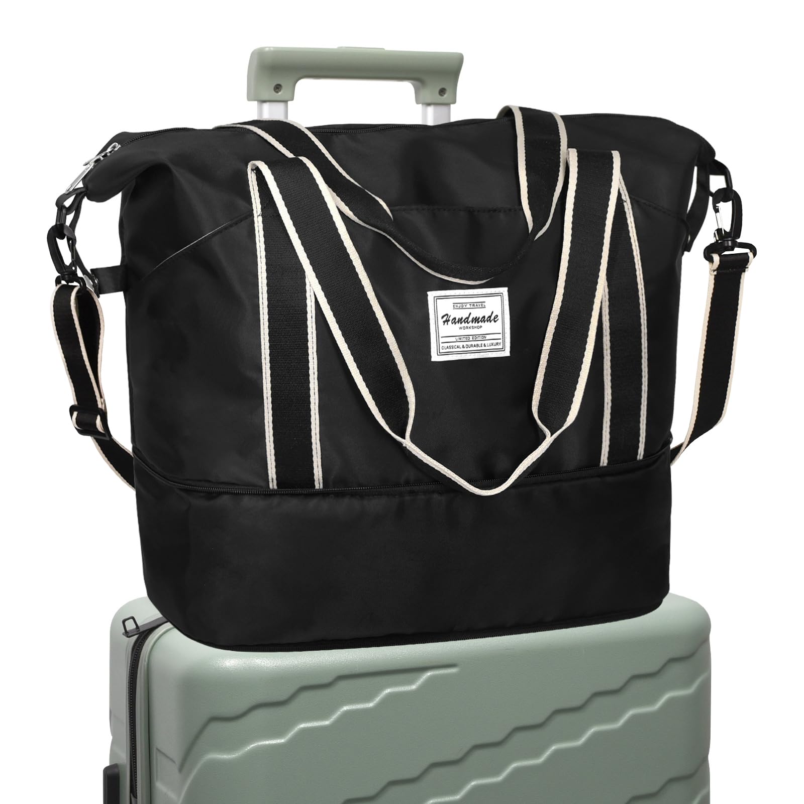 DMLuna Travel Duffel Bag, Tote Sports Gym Bag, Shoulder Overnight Weekender Bag for Women & Men, Hospital bag, Expandable Duffel Bag with Trolley Sleeve/Wet Pocket