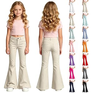Girls School Uniform Pants Kids High Stretchy Flare Dress Bootcut Pants | Back To School Clothes,5-16 Years,Front Button Elas
