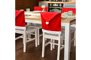 FUSHENMU 4PCS Christmas Chair Covers,Red Christmas Santa Claus Hat Xmas Chair Slipcovers Sets for New Year Dinning Room Decoration