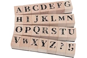 HIAKDOFT 28pcs Vintage Wooden Alphabet Letter Stamps Large Uppercase Rubber Stamps for Scrapbooking Craft