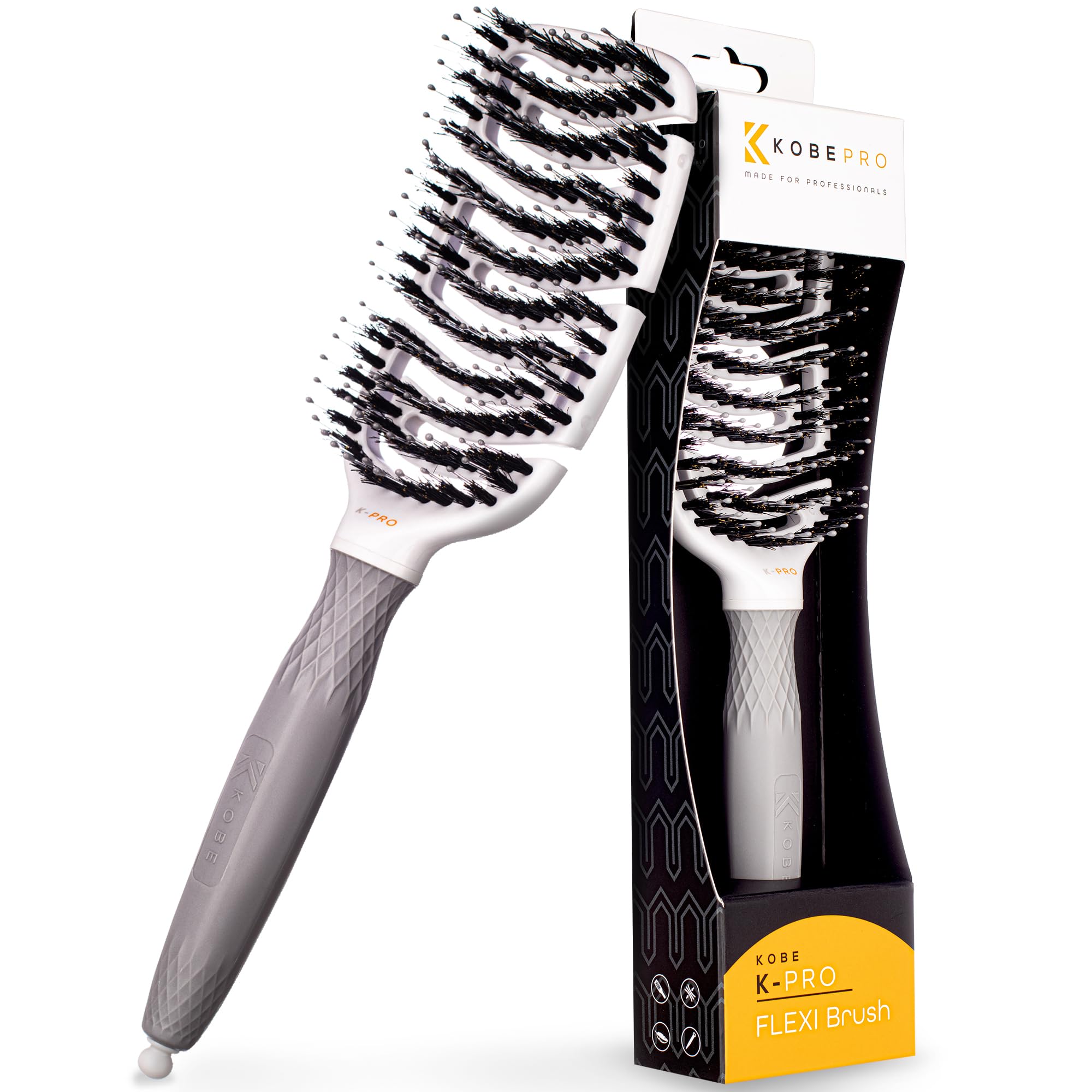 K-PRO Flexi Detangling Brush - Heat-Resistant Brush for Blowouts & Styling - Boar/Nylon Bristles - Lightweight, Ergonomic Design - Gentle Detangling & Root Lift - All Hair Types
