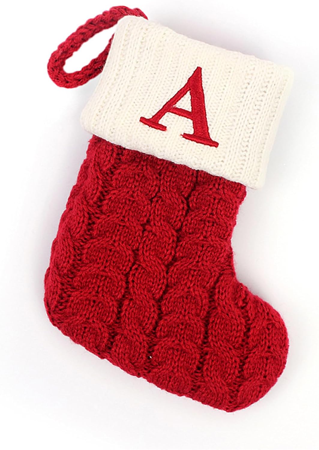 Stockings & Holders - Comeon Christmas Stockings, 7 inch Embroidered Initial Letter Cable Knit Mini Cute Red with White Cuffs for Home Family Fireplace Hanging Xmas Holiday Party Decor Gift (Letter A)