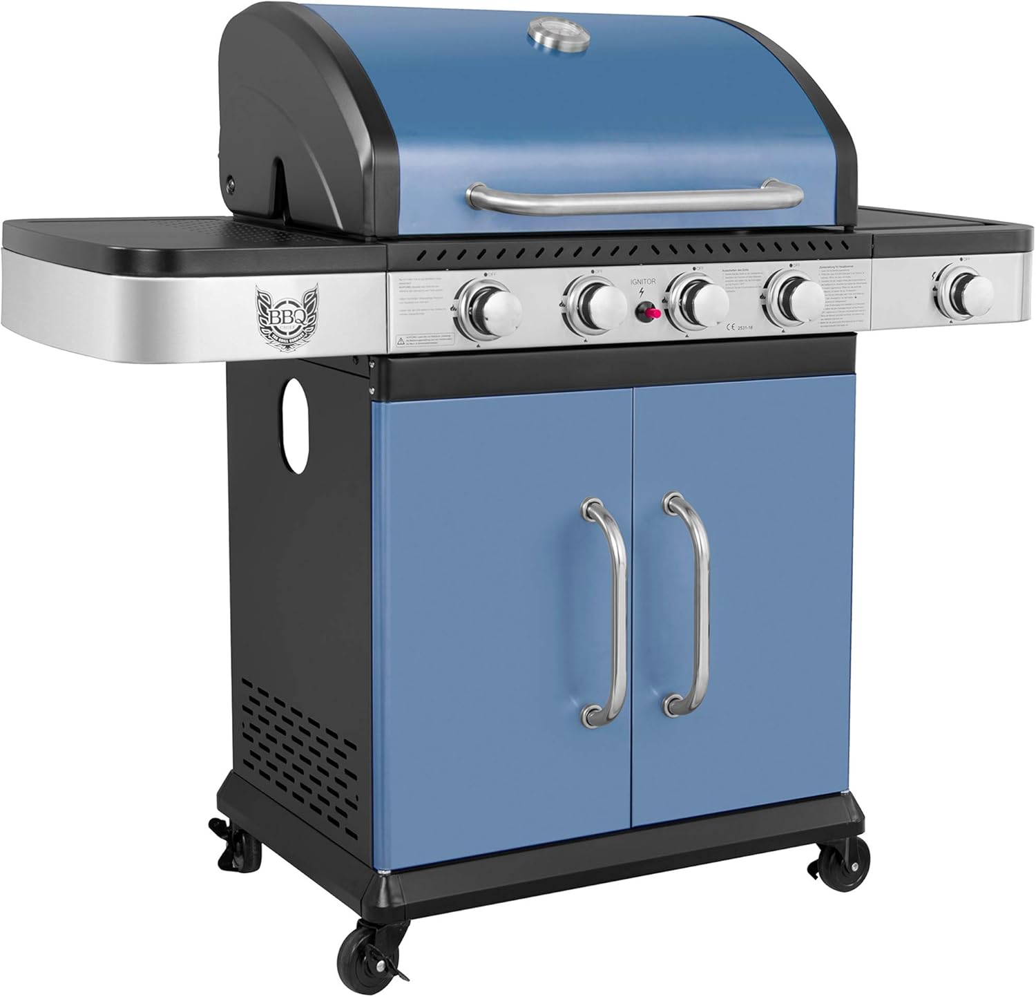 BBQ Chief MAXXUS Gasgrill Color 4+1 - Grillwagen attraktives Design - 4 Edelstahl-Brenner, 1 Seitenbrenner und Gusseisen Grillrost (Ocean)