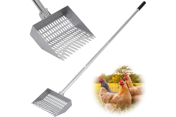 CKLT Chicken Poop Scooper with Spring Steel Shovel 38–66" Adjustable Metal Chicken Scooper for Chicken Coop Cleaning Tool wit