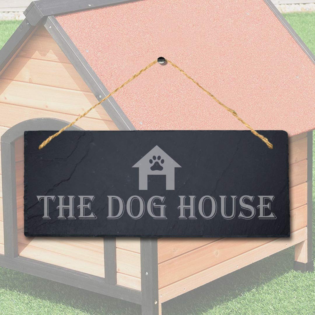 Stukk Art Laser Kitten Puppy Pup Home Door Gate Sign (The Dog House), Natural Engraved Slate Stone Plaque, 30x12cm (Large)