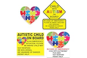 RABOWA Autism Awareness Puzzle Heart Sticker Vinyl Decal Pack for Emergency Safety Notification in Vehicles Autistic Child On Board Sign 4Pcs Durable and Visible