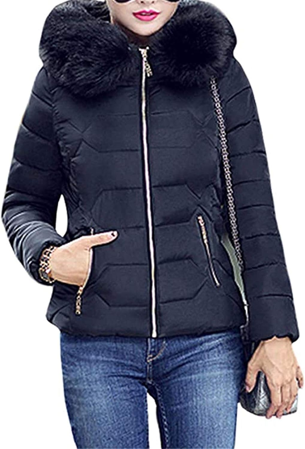 Women's short down jacket with hood, warm winter jacket, winter casual
