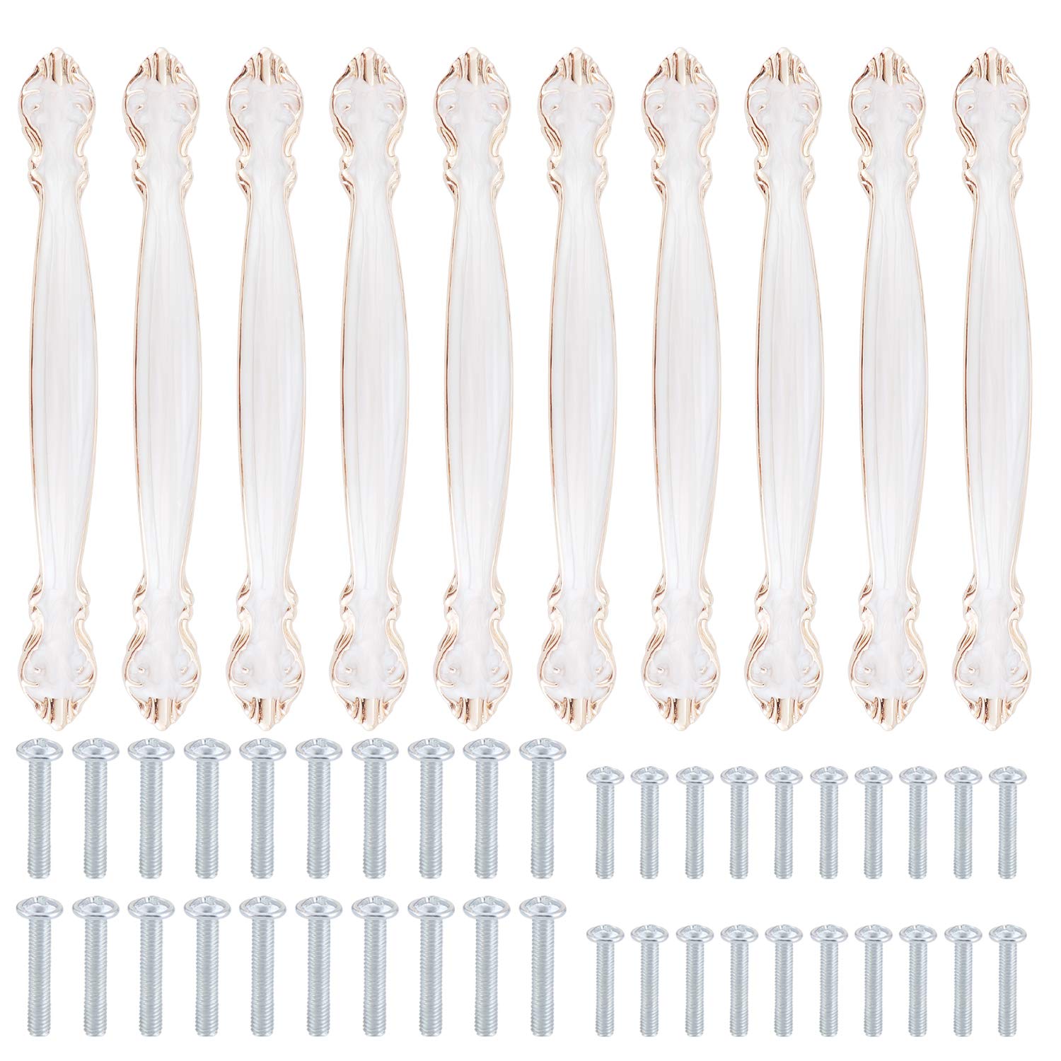 TsunNee 10PCS Vintage Cabinet Handles, Carved Drawer Pull Handles, Antique Cupboard Bow Pulls, Furniture Door Pull Handles, 128mm 5.03inches Hole Center, Amber White