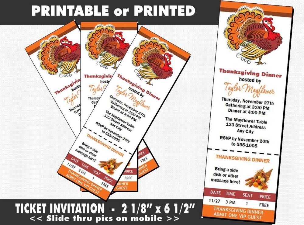 Beautiful Turkey Thanksgiving Party Ticket Invitation