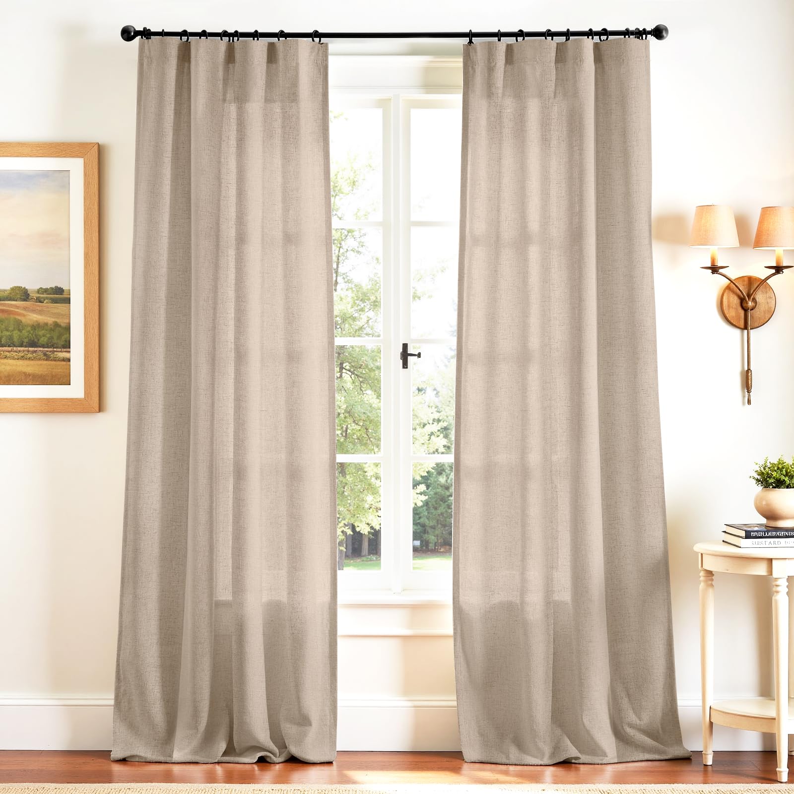 Photo 1 of jinchan Taupe Linen Blend Curtains 120 inch Extra Long 2 Panels for Bedroom Living Room, Light Filtering 50 inch Wide Farmhouse Drapes with Rod Pocket Back Tab(50W x 120L, Taupe)
