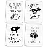 Miracu Funny Kitchen Towels and Dishcloths Sets of 4, Valentines Housewarming Gifts for New House Home, Decorative Fun Cute Hand Dish Towels for Women, Flour Sack Tea Washcloth for Kitchen w/Sayings