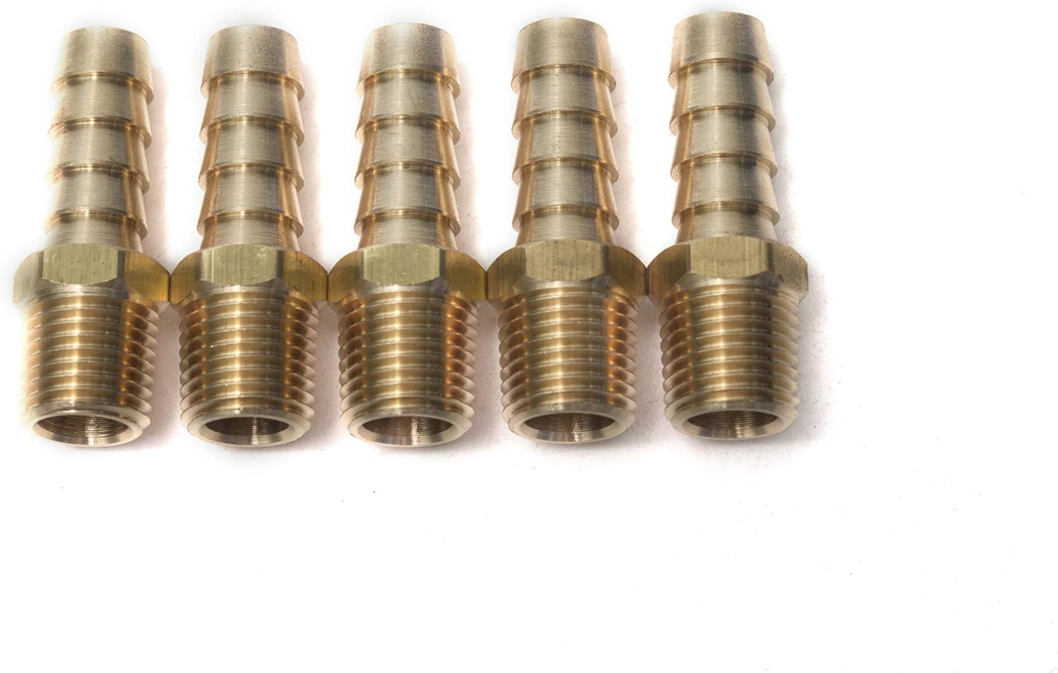 LTWFITTING Brass Barbed Fitting Coupler/Connector 1/4-Inch Male BSPT x 10mm Hose Barb(Pack of 5), Tubing ID: 3/8"(10mm)