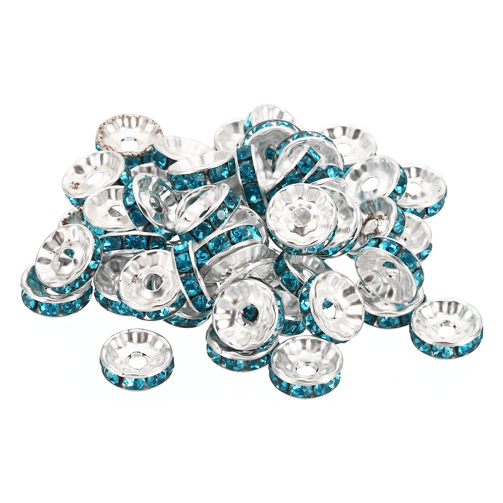 PATIKIL 10mm Spacer Beads, 100pcs Bead Spacers Rondelle Spacer Beads Rhinestone Small Round Bulk Glass Beads Crystal for Making DIY, Blue