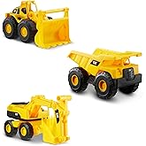 CAT Construction Toys, Mini Crew 3-Pack 7”, Push-Powered Yellow Construction Vehicle Toys, Includes Dump Truck, Wheel Loader,