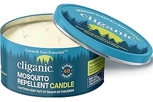 Cliganic Natural Mosquito Repellent Candle (Large 22oz) | Citronella, DEET Free, Essential Oil Infused for Outdoor, Camping | Burns 40 Hours