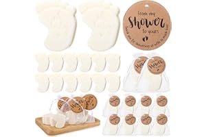 Swiffen 25 Sets Baby Shower Soap Favors for Guests Girl Boy Mini Footprint Handmade Scented Soaps with Thank You Tags and Organza Bags for Shower Gender Reveal Party Favors(White,Baby Feet)