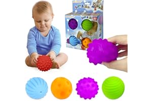 ROHSCE Montessori Toys for Babies 3 Months+, Baby Sensory Toys Baby Balls 3 to 12 Month for Babies & Toddlers 3M+, Balls for Toddlers Textured Multi Ball Set Gifts 4 Pack