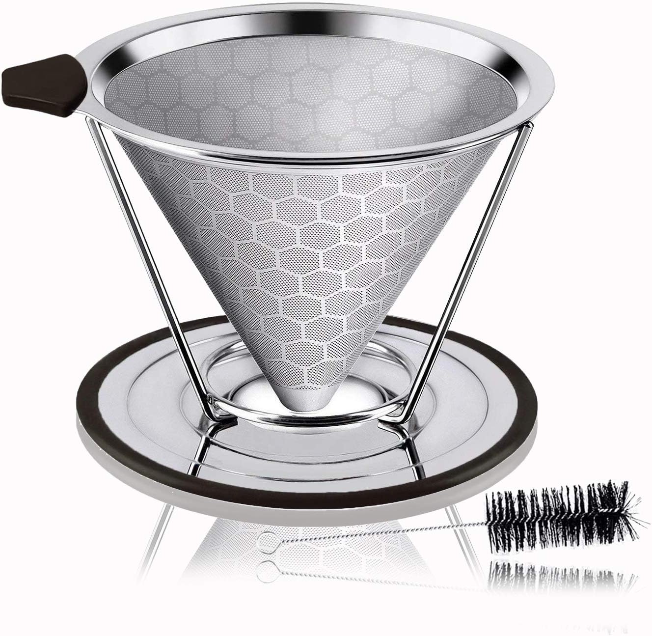 Pour Over Coffee Dripper - iBayx Stainless Steel Pour Over Coffee Filter, Reusable Paperless Portable Coffee Filter, Cone Filter Drip Coffee Maker,Single Cup Coffee Filter with Removable Cup Stand