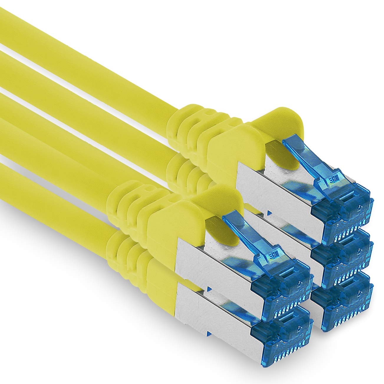 1aTTack.de Patch cable - 5x 2m Ethernet, network, LAN cable CAT6a (for gigabit networks, routers, switches, modems with RJ45 input - yellow)