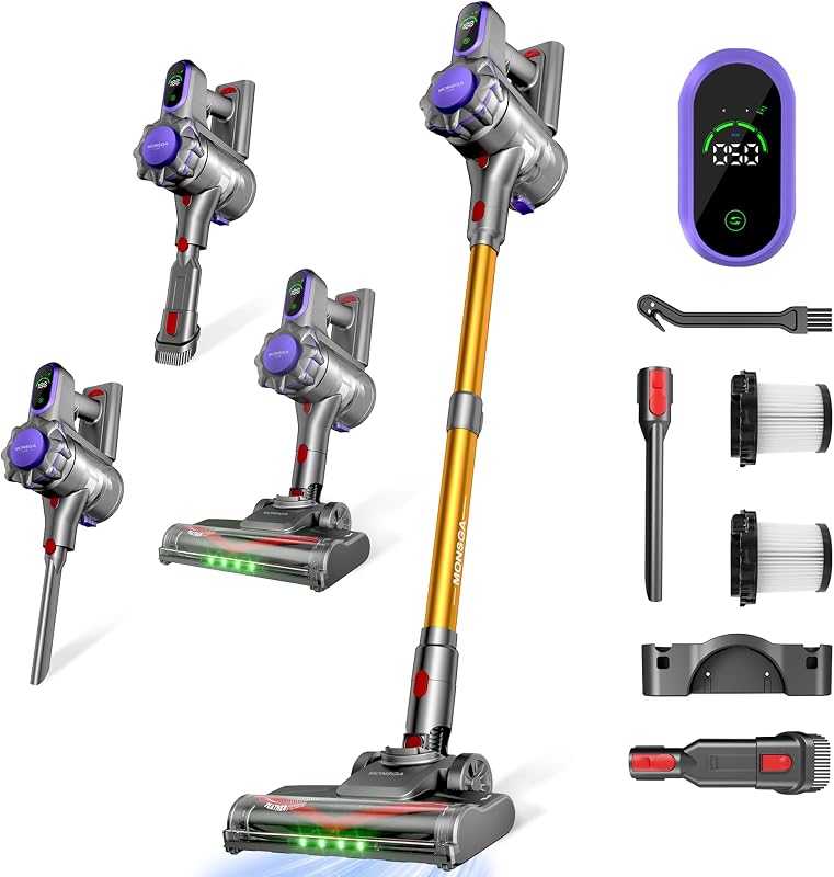 Akku Staubsauger Kabellos 45KPa/50Min mit Display,Bürstenloser Motor