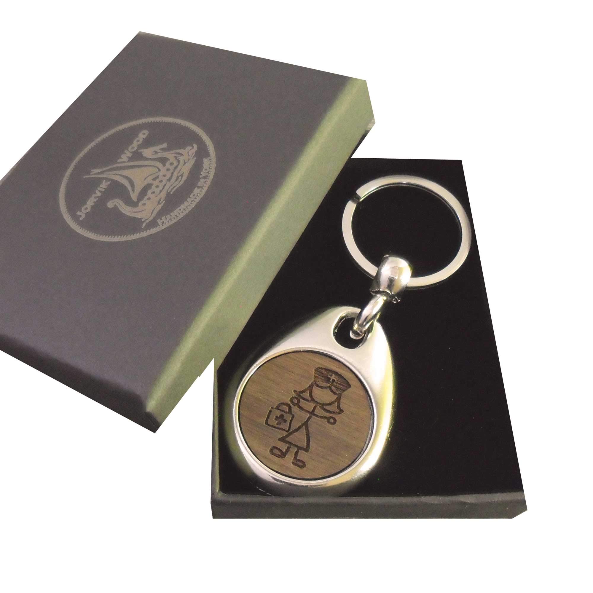 Jorvik Wood Nurse Design Wooden Keyring with Gift Box