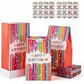 HURSROOR 48 Pack Happy Birthday Party Favor Bags, Kraft Paper Goodie Bags for birthday party Candy Bags Gift Bags Treat Bags Goody Bags, Birthday Decorations Party Supplies for Kids Girls Boys (A)