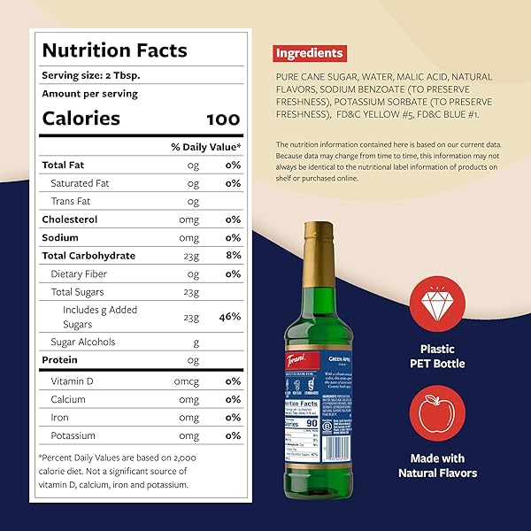 TORANI GREEN APPLE SYRUP FOR DRINKS, FLAVORING FOR SODAS AND COCKTAILS, PUMP INCLUDED, 25.4 OZ