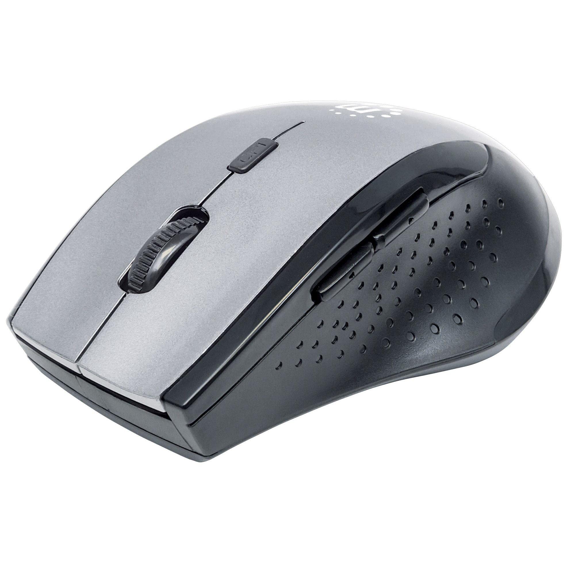 Manhattan Curve Wireless Mouse, Grey/Black, Adjustable DPI (800, 1200 or 1600dpi), 2.4Ghz (up to 10m), USB, Optical, Five Button with Scroll Wheel, USB micro receiver, 2x AAA batteries (included)