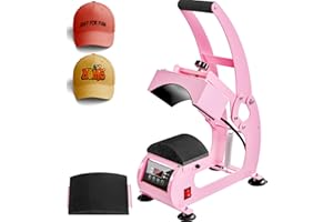 UOKRR Heat Press Machine for Hats,Curved Element Press Clamshell Design,LCD Digital Timer Temperature Control with 2pcs Curved Heating Elements(5.5"x3.8", 5"x3.4")-Pink