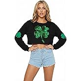 For G and PL Women St. Patricks Day Crop top Irish Shamrock Graphic Glitter Powder Cropped Sweatshirt XS-L