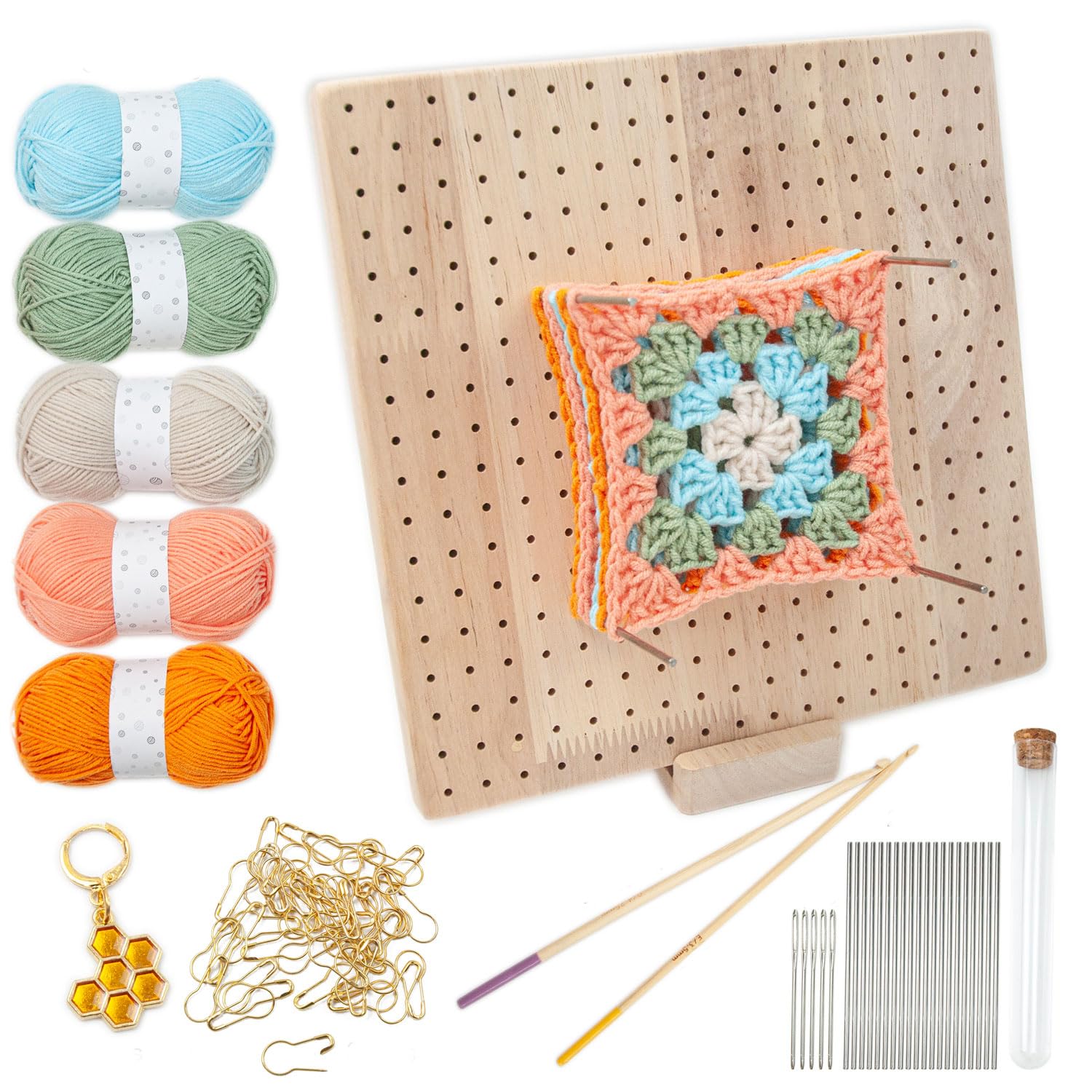 zalati Crochet Blocking Board Set Wood Plate Granny Squares Blocking Board Kit for Handcrafted Knitting Crochet - 9"