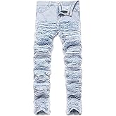 Oaovo Men's Ripped Straight Slim Fit Jeans Casual Denim Pants Punk Style Trousers